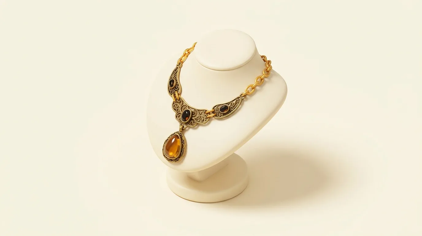 Collier en or orné avec pendentif sur présentoir