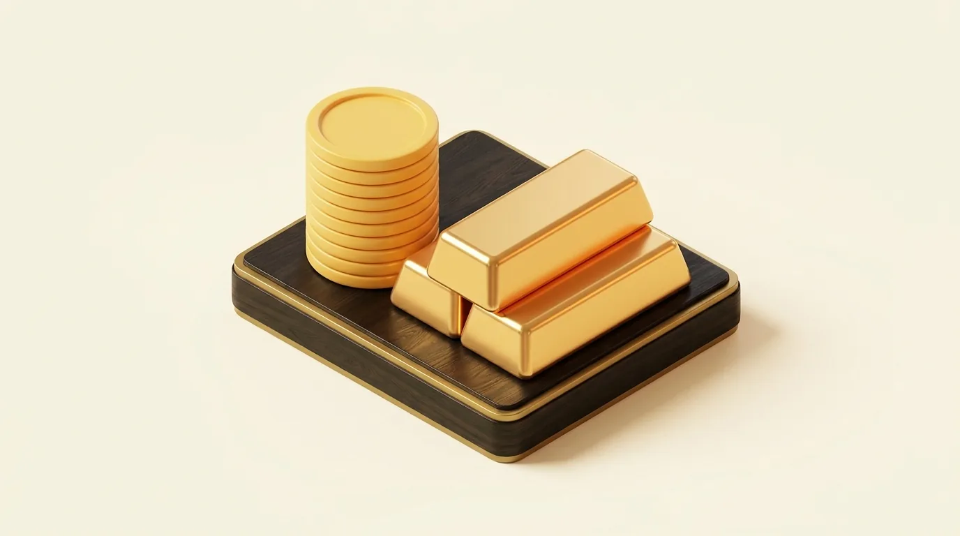 Pièces d'or empilées et lingots d'or d'investissement